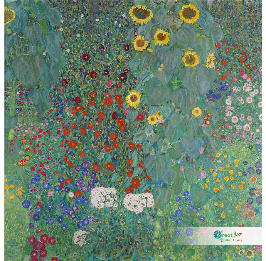 Cottage garden with sunflowers painting by Gustav Klimt artworks