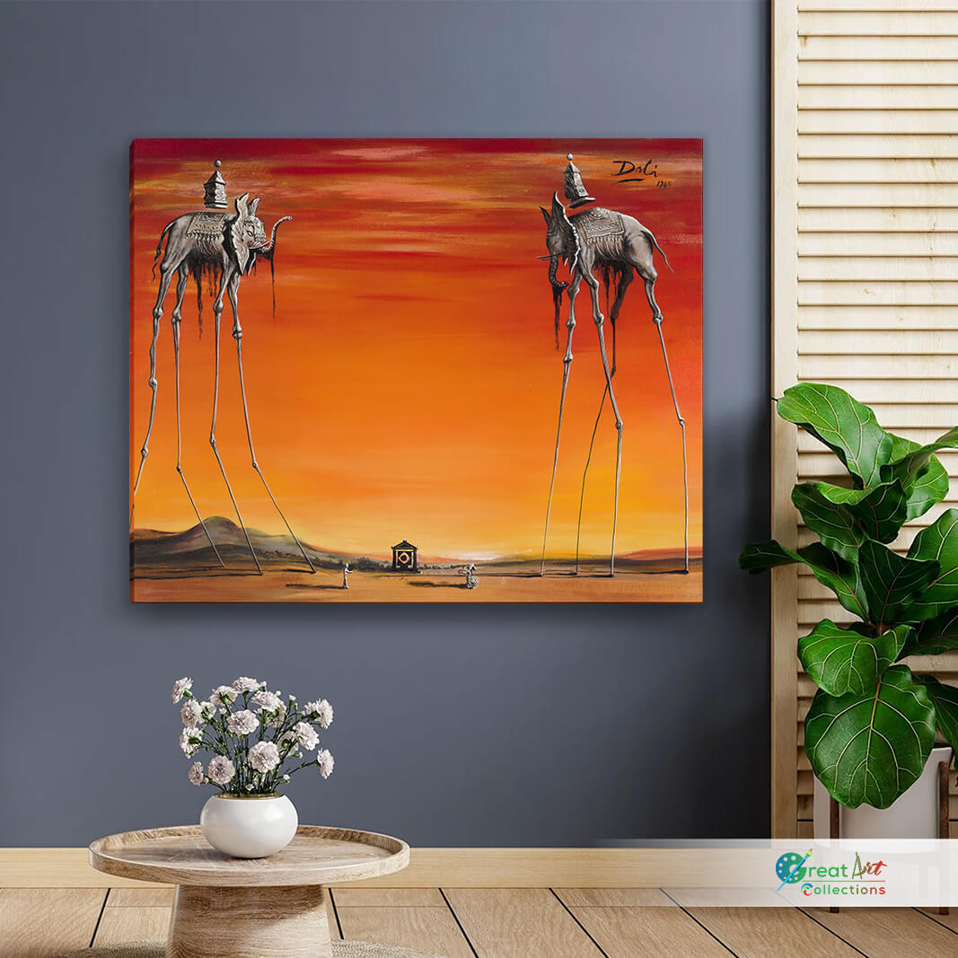 The Elephants by Salvador Dalí framed canvas wall art