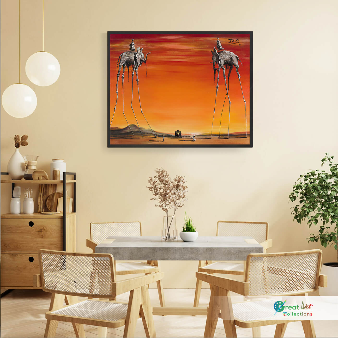 The Elephants by Salvador Dalí framed canvas wall art