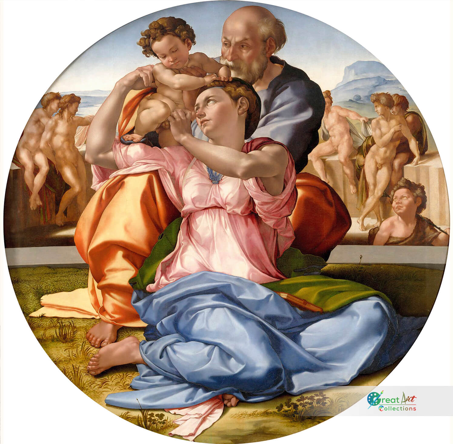 Tondo Doni by Michelangelo, framed canvas