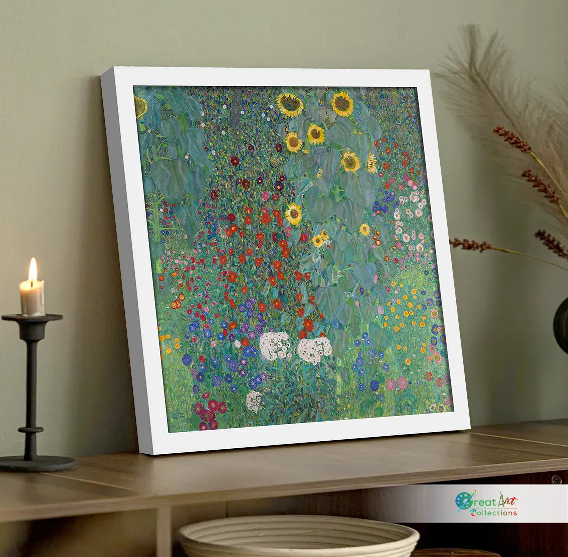 Cottage garden with sunflowers painting by Gustav Klimt artworks