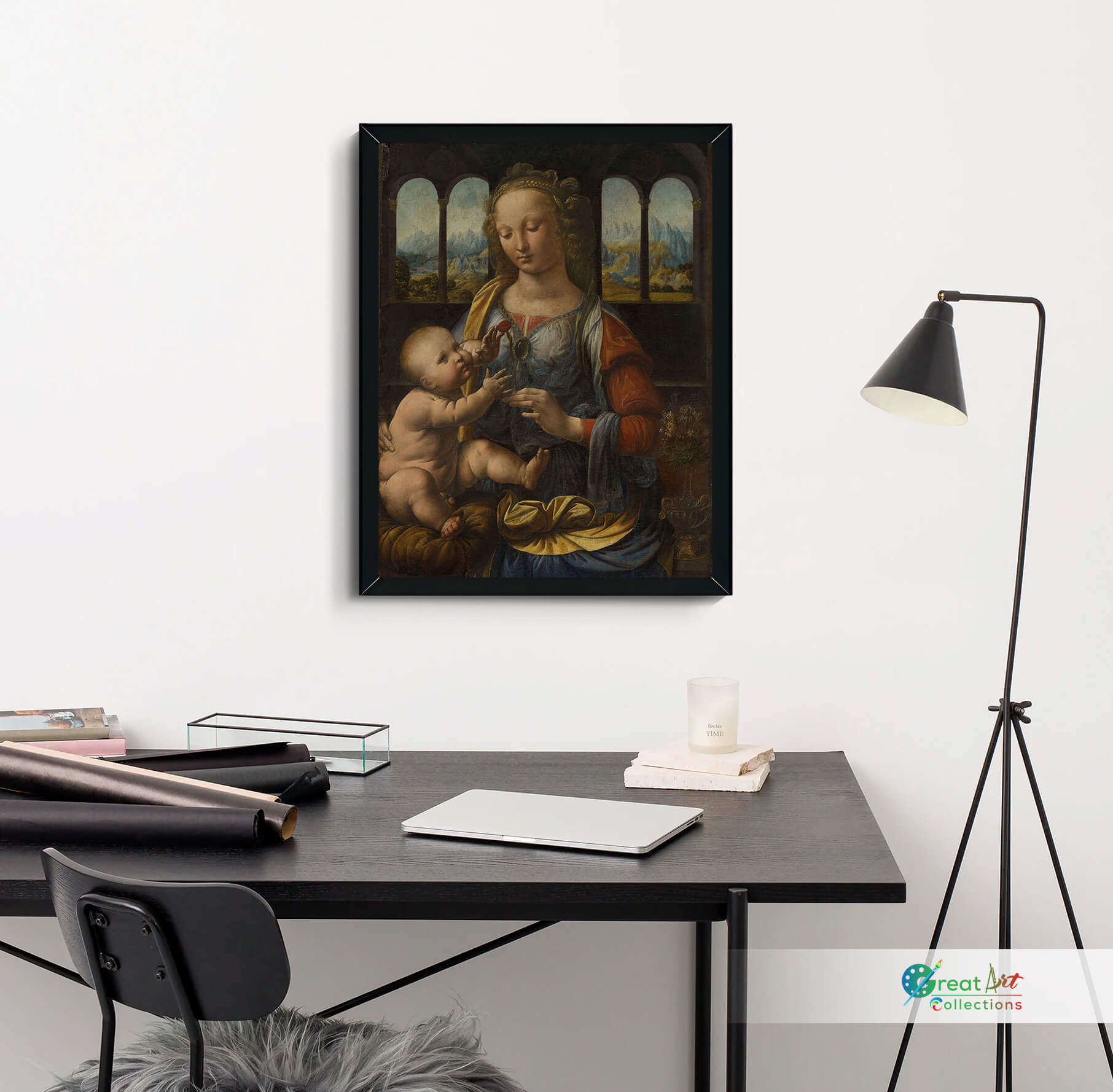 Madonna of the Carnation black framed