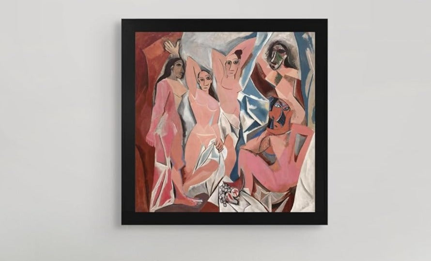 Lost Cabin Les Demoiselles D'Avignon 1907 by Pablo Picasso | Canvas Black Flat Frame | Fine Artwork Painting Reproduction | Framed Wall Art Decor Poster | Image: 16X16 Frame: 18X18
