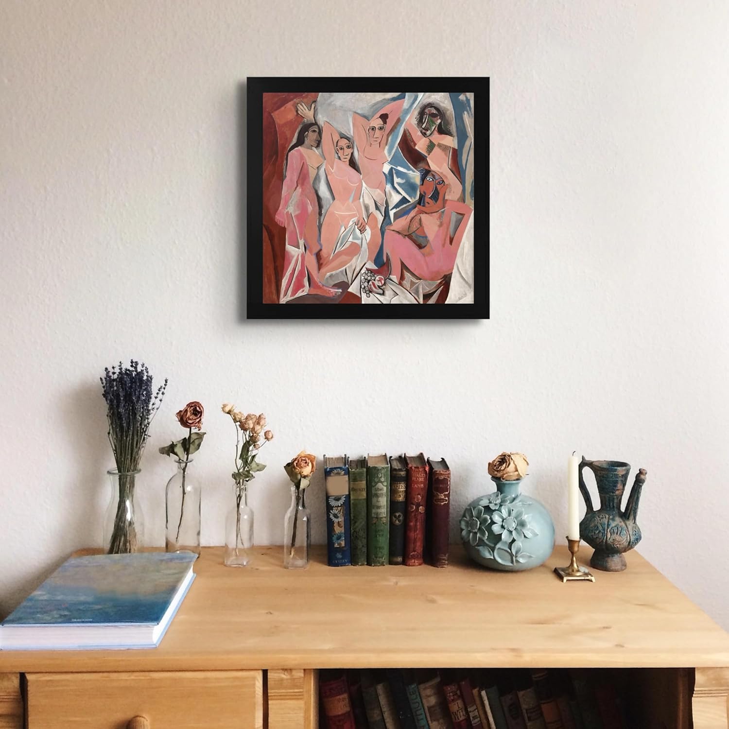 Lost Cabin Les Demoiselles D'Avignon 1907 by Pablo Picasso | Canvas Black Flat Frame | Fine Artwork Painting Reproduction | Framed Wall Art Decor Poster | Image: 16X16 Frame: 18X18