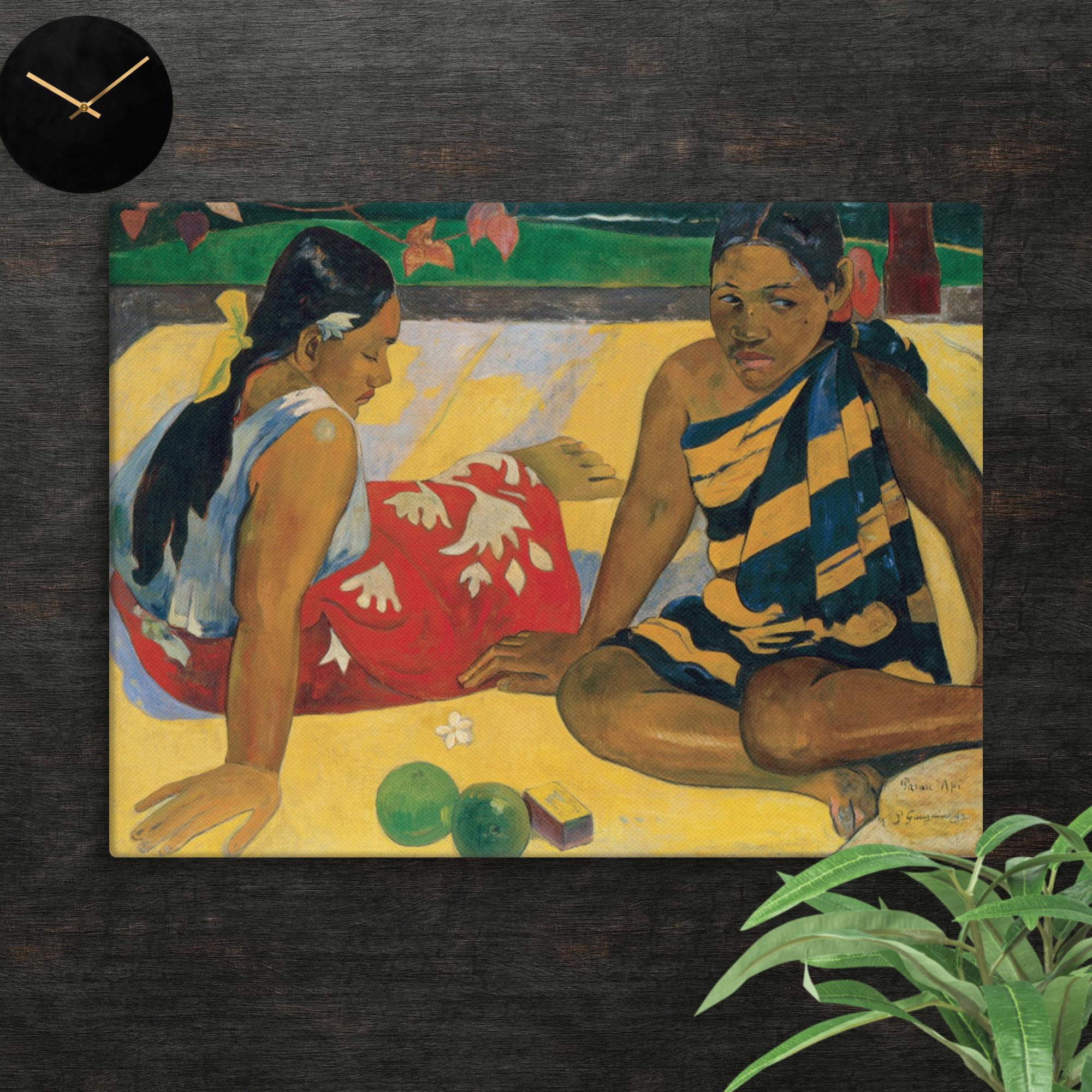 Parau Api. What News by Paul Gauguin Canvas Print